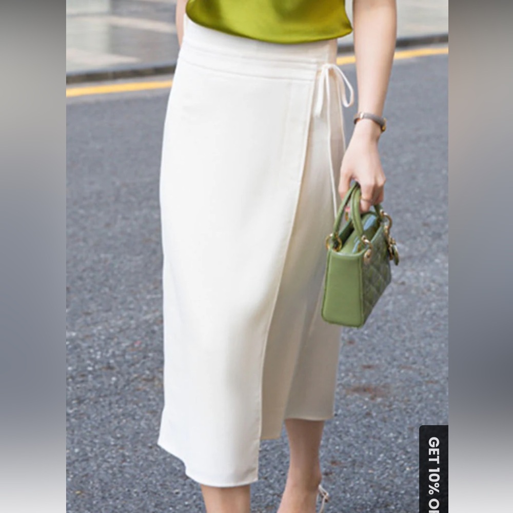 Ivory wrap midi skirt